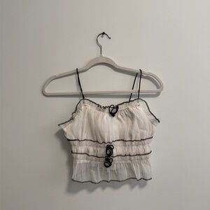Cider White and Black Ruffled Tank Top